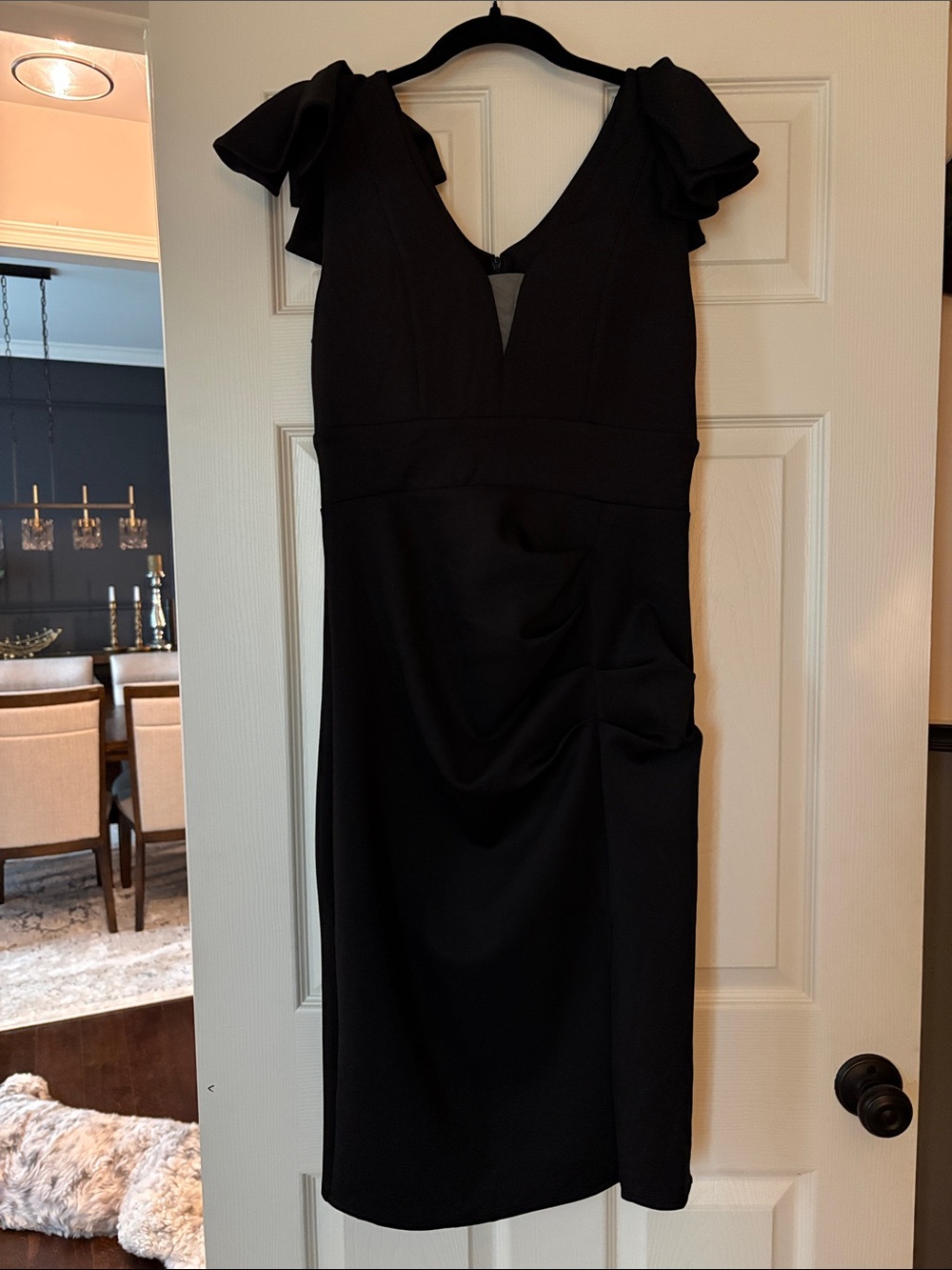 Elegant Black V-Neck Ruffle Sleeve Dress
